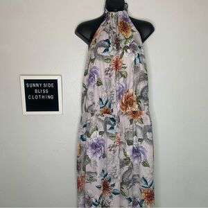 Fashion Nova Lavender Floral Halter Wide Leg Jumpsuit 1X NWT Open Back